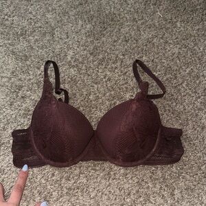 Auden Lace Underwire Push Up Bra - Deep Brown/ Burgundy